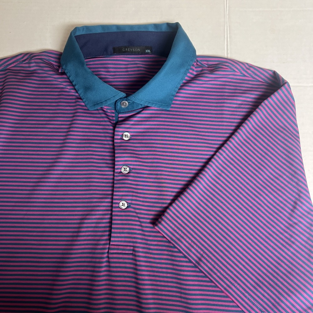 GREYSON Multi Striped Performance Golf Polo Shirt Mens 2XL - No Golf Club Logos!